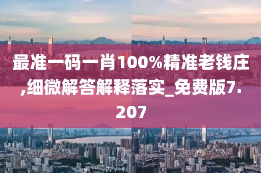 最准一码一肖100%精准老钱庄,细微解答解释落实_免费版7.207