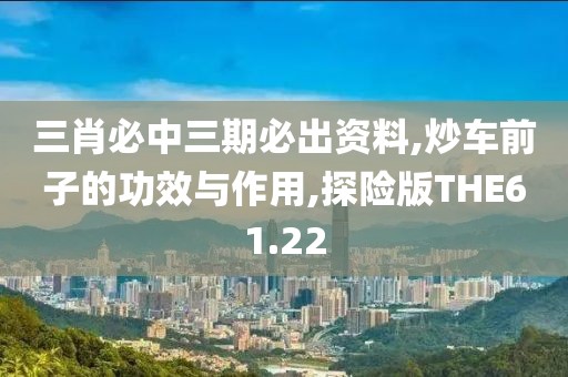 三肖必中三期必出资料,炒车前子的功效与作用,探险版THE61.22