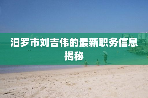 汨罗市刘吉伟的最新职务信息揭秘
