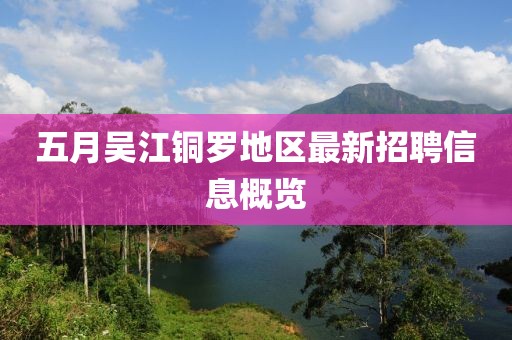 五月吴江铜罗地区最新招聘信息概览